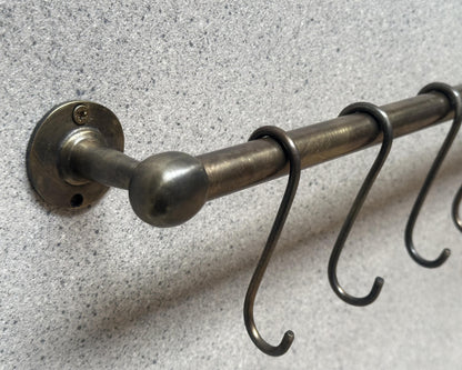 Solid Bronze Pot Rail with hooks, Oil Rubbed  Brass Kitchen Pot Rail, Wall Mounted Bronze Pot Rack, Oil Rubbed Kitchen Pot Organizer