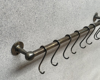 Solid Bronze Pot Rail with hooks, Oil Rubbed  Brass Kitchen Pot Rail, Wall Mounted Bronze Pot Rack, Oil Rubbed Kitchen Pot Organizer