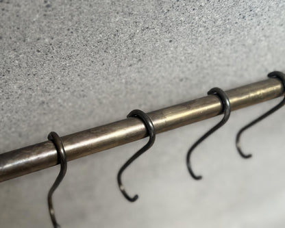 Solid Bronze Pot Rail with hooks, Oil Rubbed  Brass Kitchen Pot Rail, Wall Mounted Bronze Pot Rack, Oil Rubbed Kitchen Pot Organizer