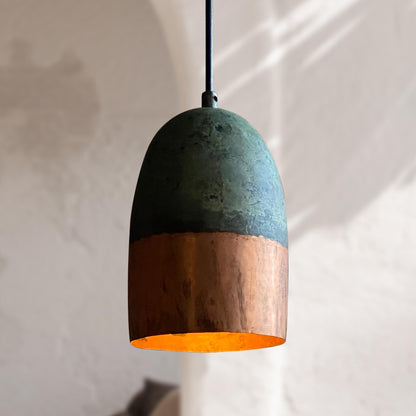 Oxidized Copper Pendant Light – Green Patina Farmhouse Ceiling Fixture