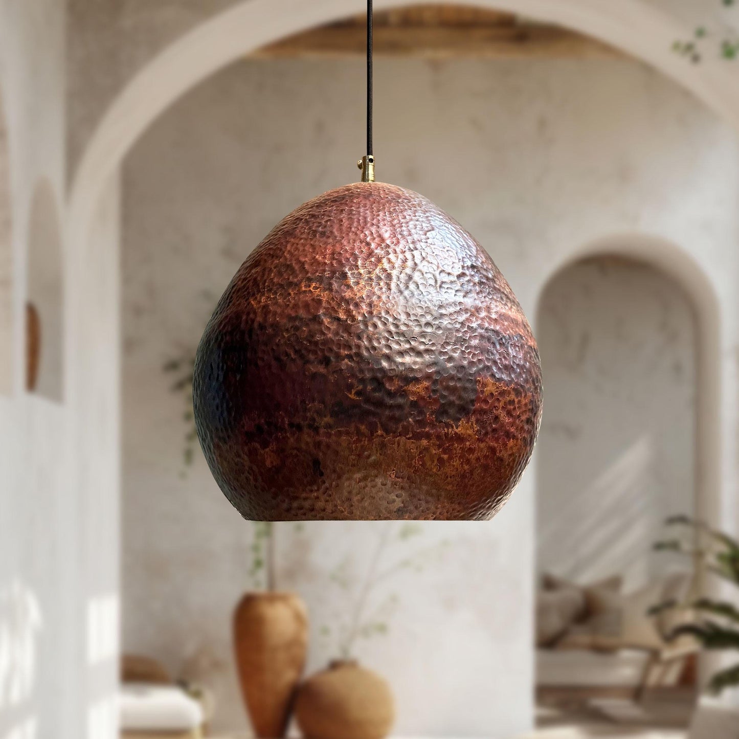 Hammered Copper Pendant Light – Solid Farmhouse Kitchen Fixture