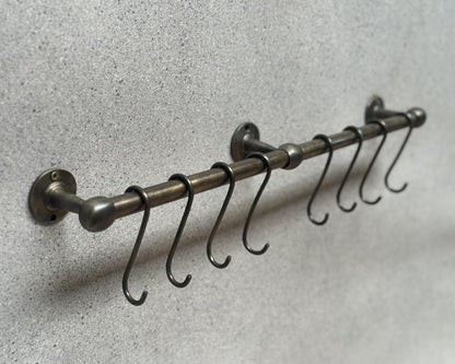 Oil Rubbed Bronze Pot Rail with hooks, Brass Kitchen Pot Rail, Wall Mounted Bronze Pot Rack, Kitchen Pot Organizer