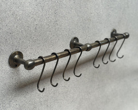 Oil Rubbed Bronze Pot Rail with hooks, Brass Kitchen Pot Rail, Wall Mounted Bronze Pot Rack, Kitchen Pot Organizer