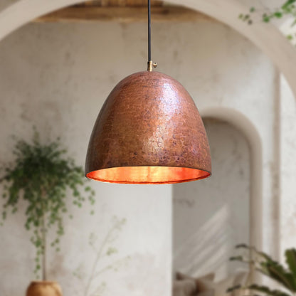 Set of 2 Handmade Copper Pendant Lights – Oxidized Hammered Dome Kitchen Fixtures