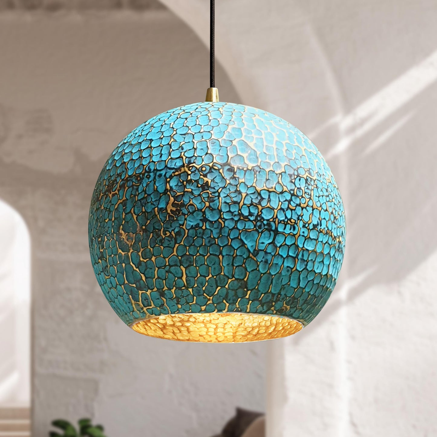 Patina Brass Pendant Light – Oxidized Dome Ceiling Fixture for Kitchen Island