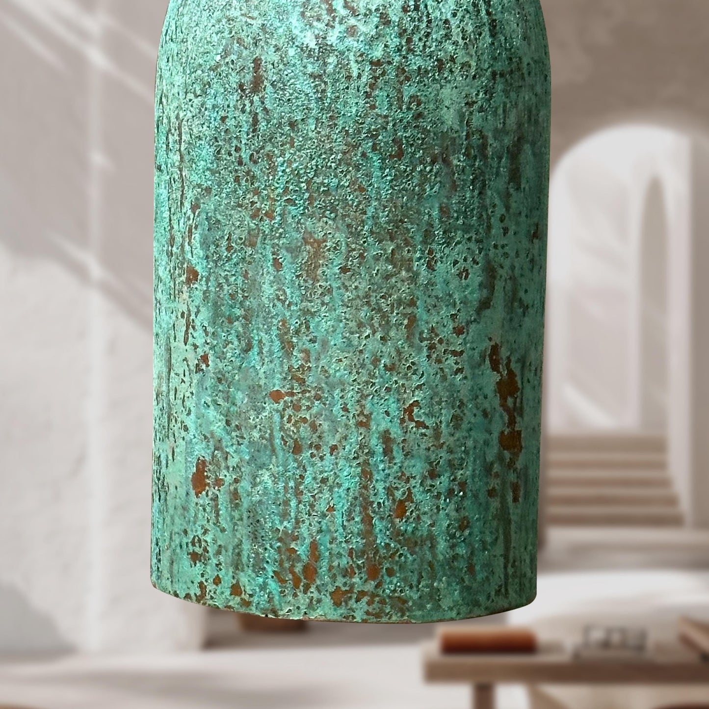 3 Handmade Oxidized Copper Pendant Lights – Green Patina Farmhouse Verdigris Ceiling Fixtures
