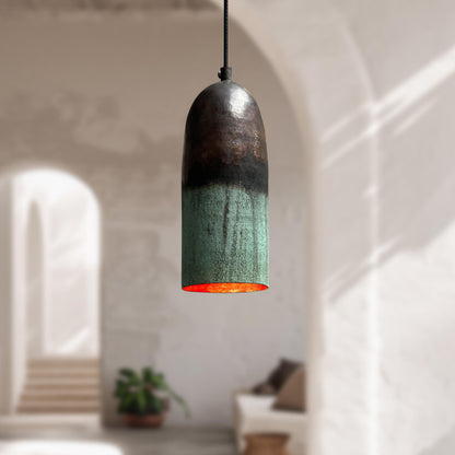 Set of 3 Oxidized Copper Pendant Lights – Green Patina Farmhouse Kitchen Island Lighting