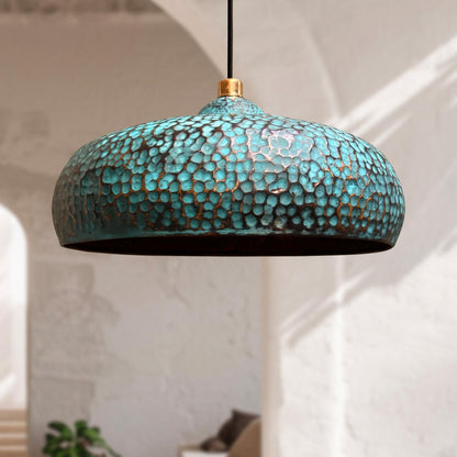 Blue Patina Pendant Light – Handmade Vintage Farmhouse Ceiling Light