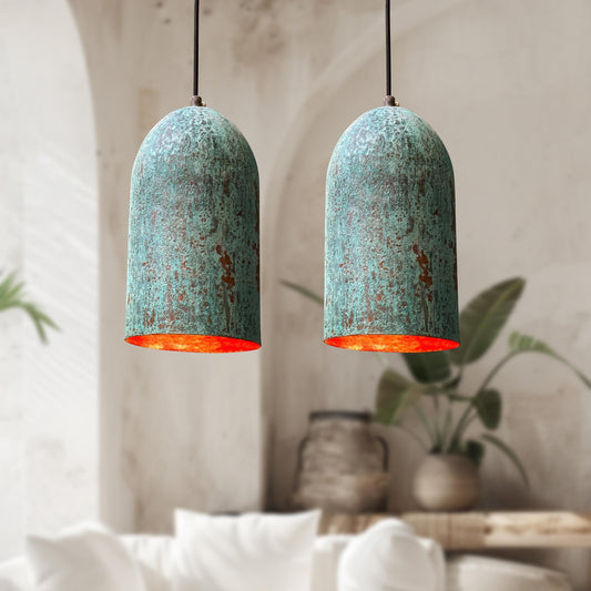 Set of 2 Green Patina Copper Farmhouse Kitchen Fixtures