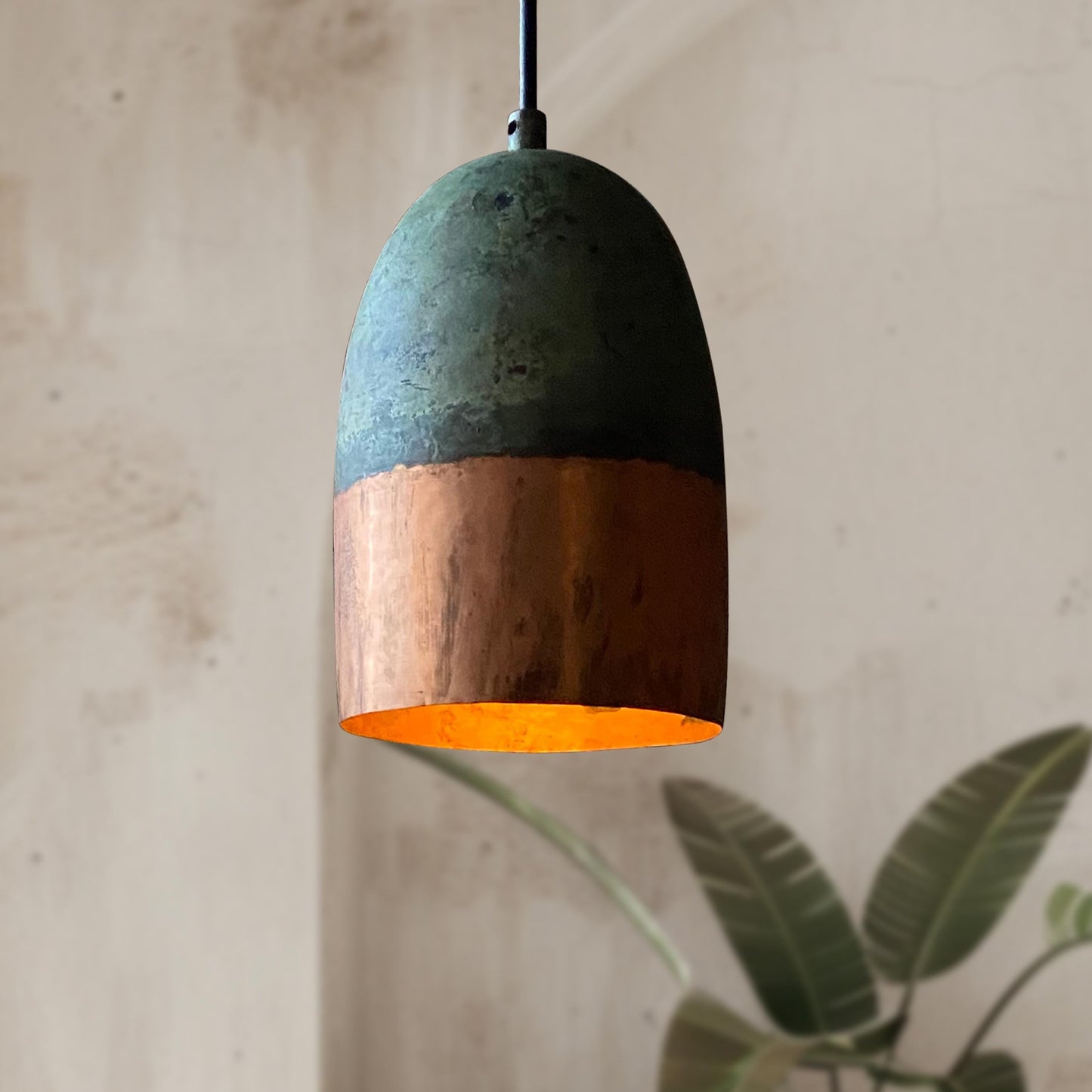 Set of 2 Green Patina Copper Pendant Lights – Oxidized Farmhouse Kitchen Lighting