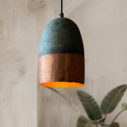 Set of 2 Green Patina Copper Pendant Lights – Oxidized Farmhouse Kitchen Lighting