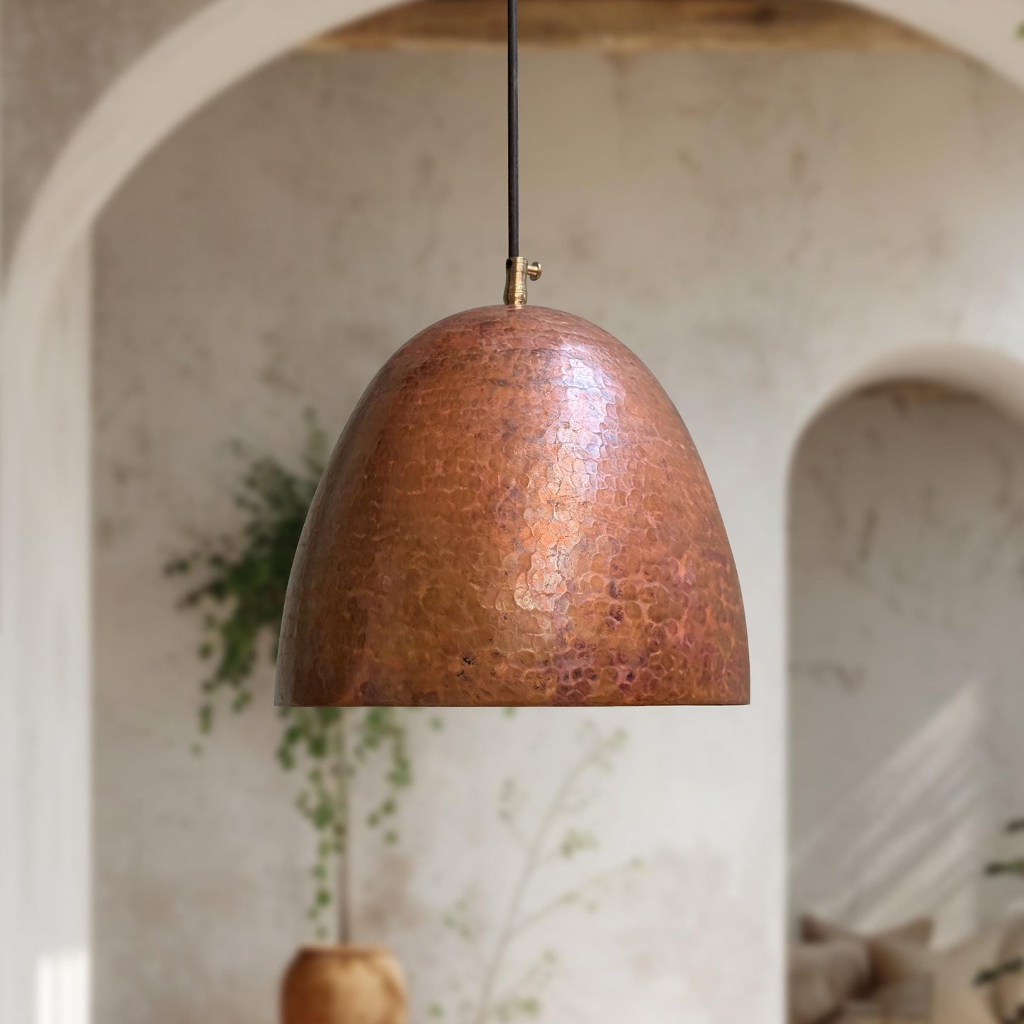 Set of 2 Handmade Copper Pendant Lights – Oxidized Hammered Dome Kitchen Fixtures
