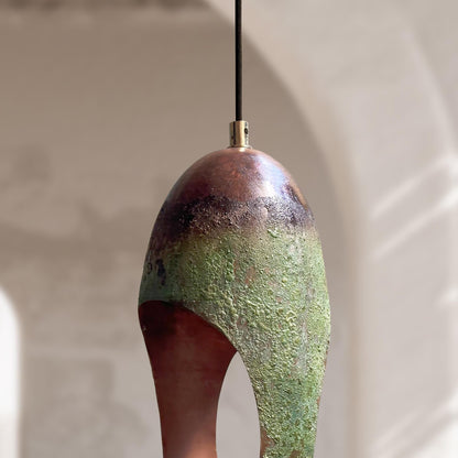 Oval Copper Pendant Light – Green Patina Oxidized Farmhouse Fixture