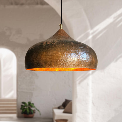 Patina Hammered Copper Pendant Light – Dome Kitchen Hanging Fixture