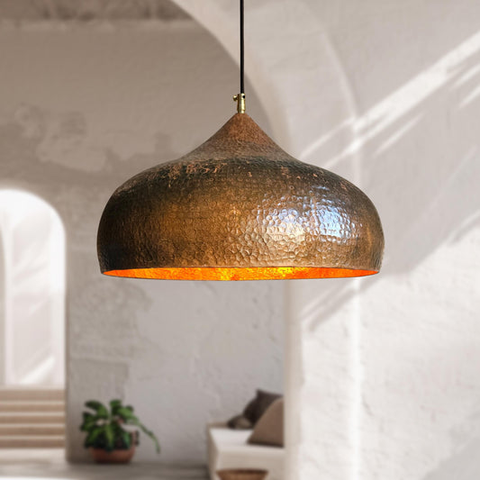 Patina Hammered Copper Pendant Light – Dome Kitchen Hanging Fixture