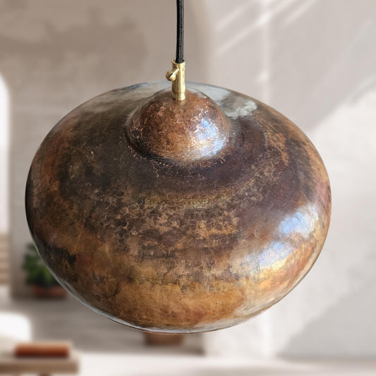 Rustic Copper Pendant Light – Oxidized Hammered Dome Kitchen Fixture