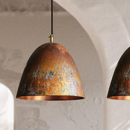 3 Oxidized Copper Pendant Lights – Rustic Farmhouse Ceiling Fixtures