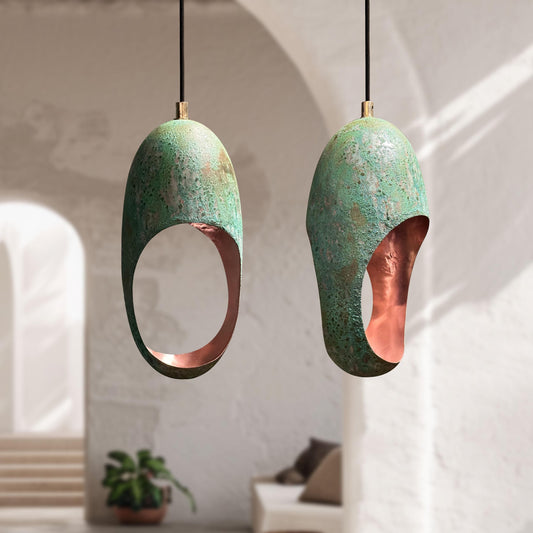 Set of 2 Oval Copper Pendants Farmhouse Lights