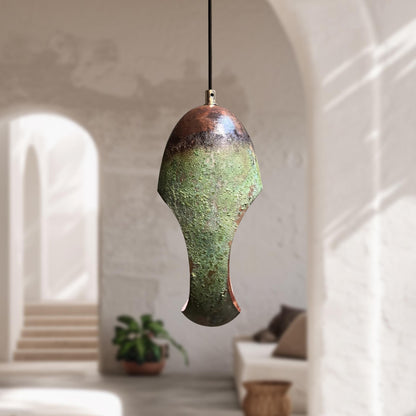 Oval Copper Pendant Light – Green Patina Oxidized Farmhouse Fixture