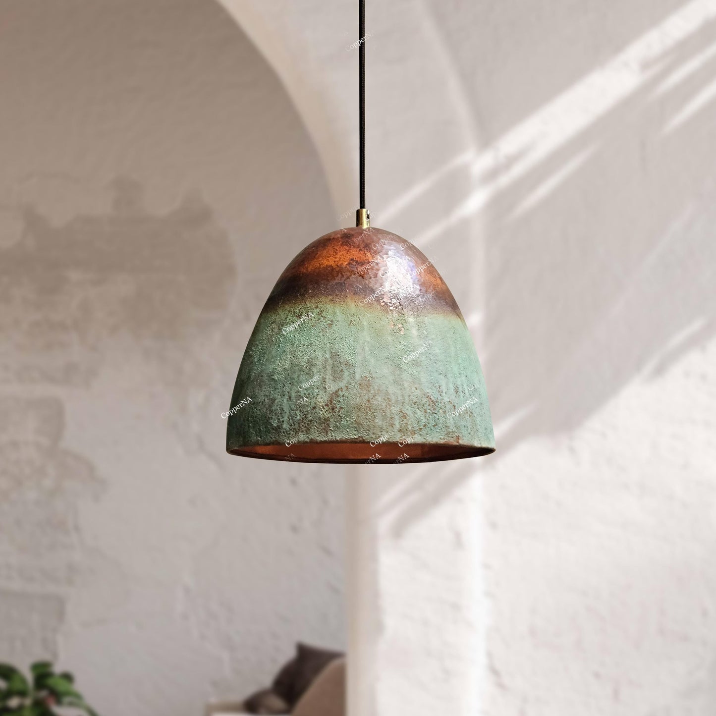 Set of 3 Oxidized Copper Pendant Lights – Green Patina Farmhouse Fixtures