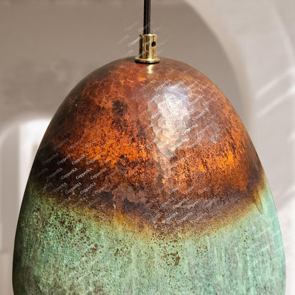 Set of 3 Oxidized Copper Pendant Lights – Green Patina Farmhouse Fixtures