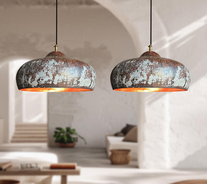 Two Rustic Copper Ceiling Lights – Vintage Pendant Kitchen Fixtures