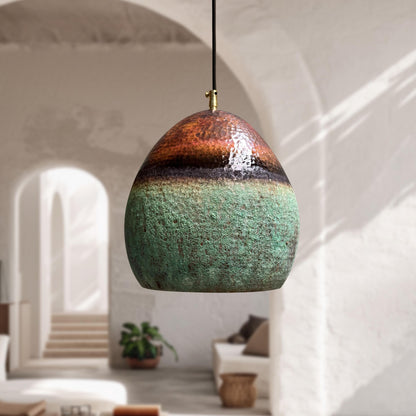 Handmade Oxidized Copper Pendant Light – Green Patina Vintage Farmhouse Kitchen Fixture