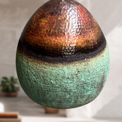 Handmade Oxidized Copper Pendant Light – Green Patina Vintage Farmhouse Kitchen Fixture
