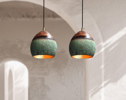 Set of 2 Copper Island Pendant Lights – Oxidized Dome Kitchen Ceiling Fixtures