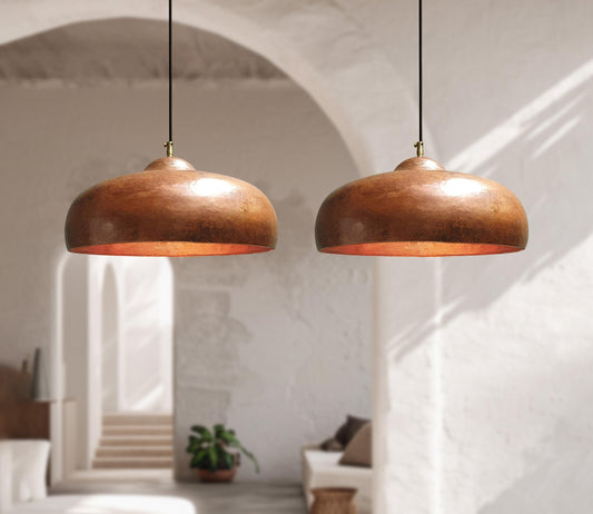 Set of 2 Copper Pendant Lights – Dome Ceiling Fixtures for Kitchen Island